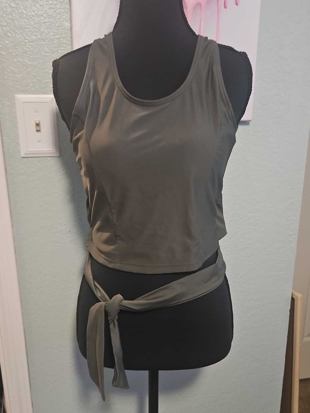 Sleeveless Tie-Waist Tank Top in Olive
